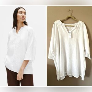 NWT Eileen Fisher Organic Handkerchief Linen Split Neck Tunic